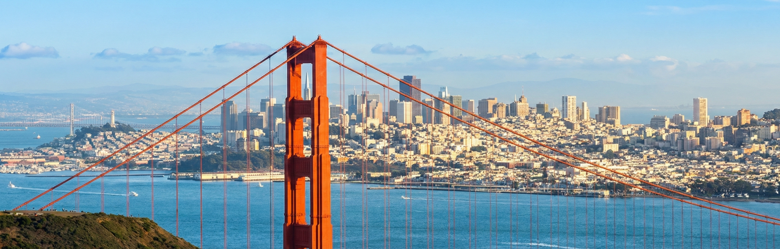 A view of San Francisco through the Golden Gate bridge.